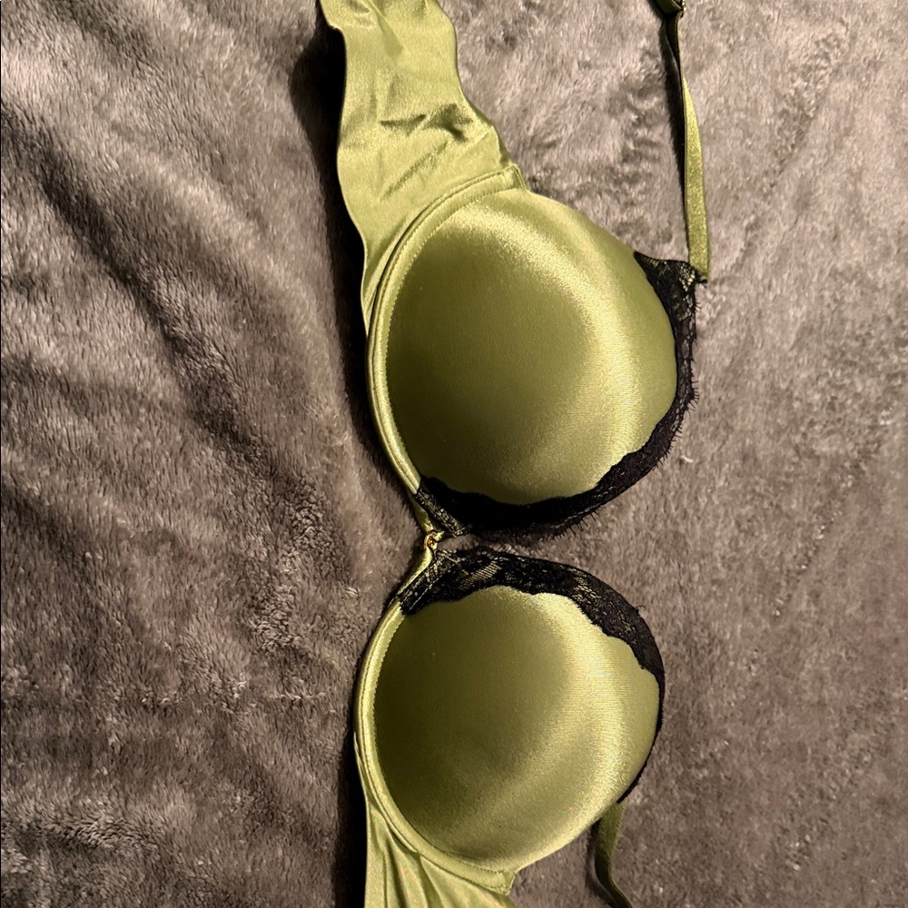 Victoria's Secret Olive Satin Bra with Black Lace